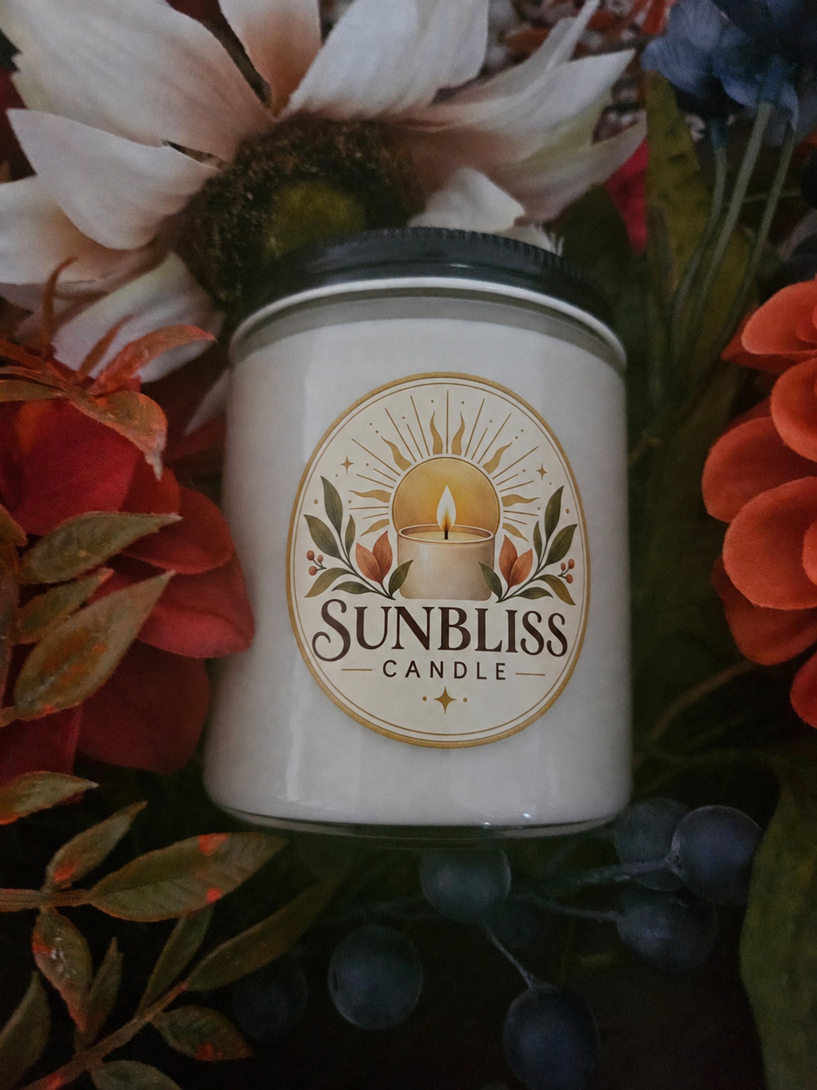 Sunbliss candles arranged for a retail display